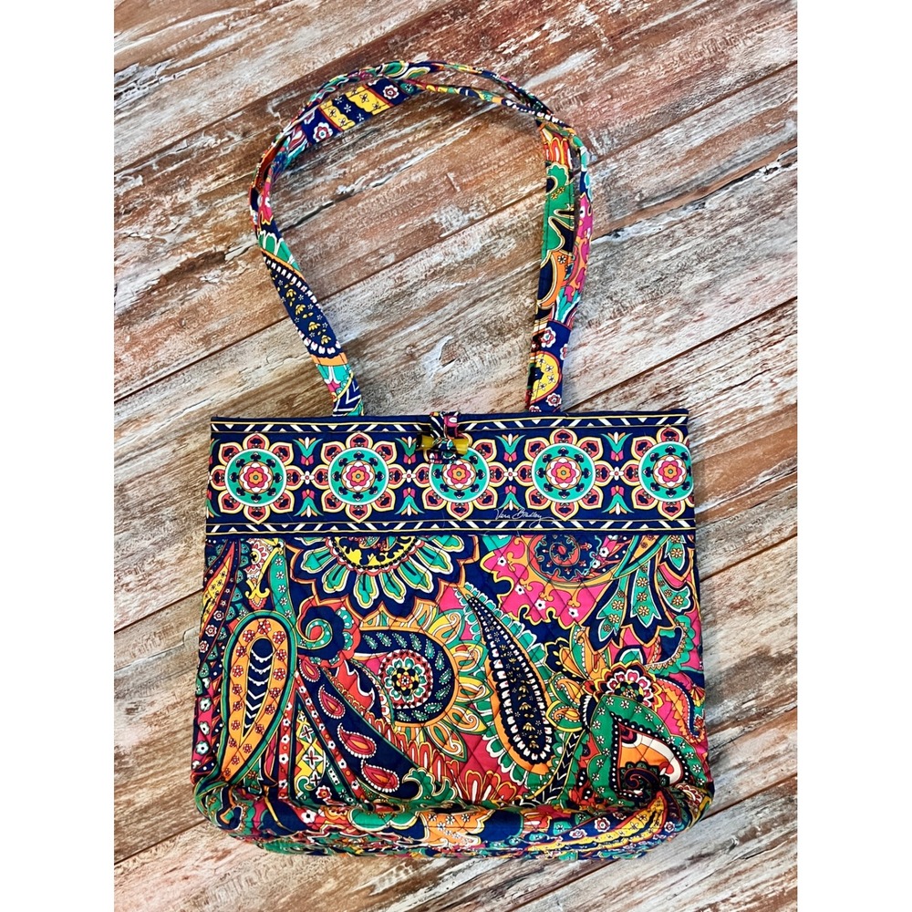 Vera Bradley Bright‎ Paisley Quilted Tote Bag Boho Shoulder Purse